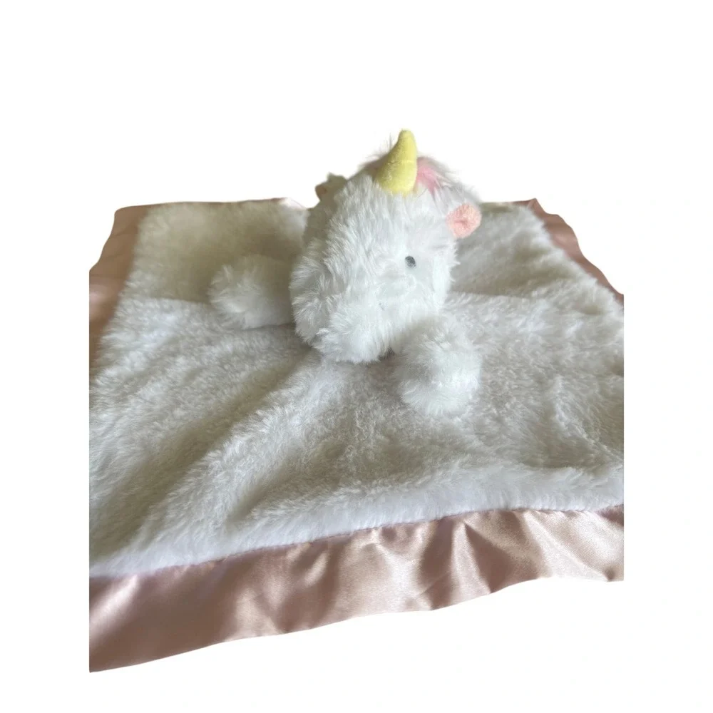Cloud Island Unicorn Security Blanket Baby White & Pink Satin Trim Lovey Snuggle